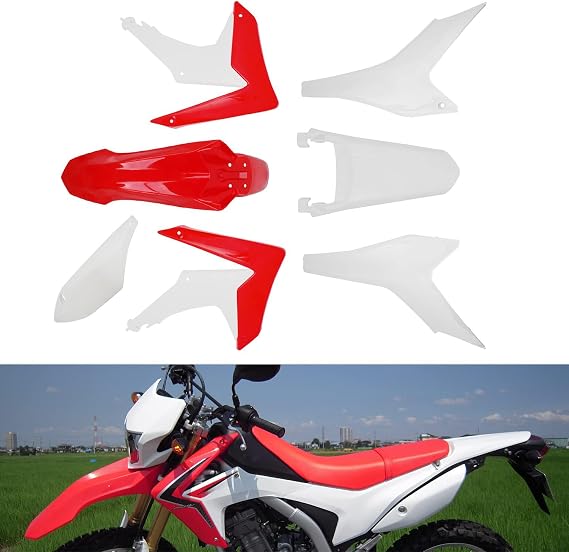 JFG RACING CRF250L Plastic Kit,Motorcycle Plastic Body Wrap Fender Fairing Kit for CRF250L 2013-2019 CRF250LA 2017-2019 Red White