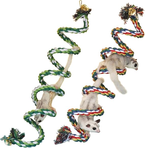 Sugar Glider Toys, Elastic Climbing Ropes, Hanging Sugar Glider Cage Accessories, Swing Toy for Small Pets Hamster Guinea Pig Squirrel Gerbils (2Pcs Red & Green)