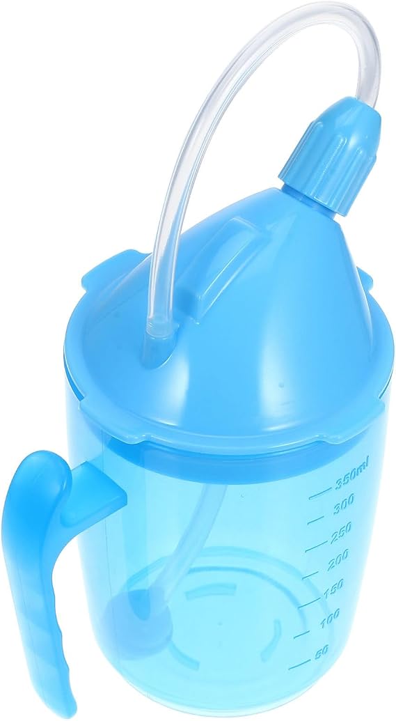 Liquid Diet Cup for Bedridden Patients with Straw, Spill-Proof Anti-Choking Elderly Drinking Aid, Maternity Water Cup for Disabled and Hospital Use, Sky Blue