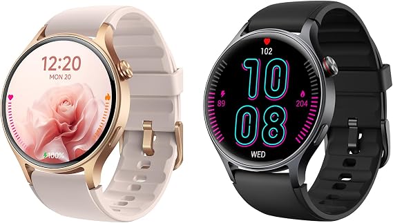 aeac Smart Watch for Men Women, AMOLED Ultra-Clear Screen Fitness Trackers with Heart Rate/Sleep/SpO2 Monitor, Smartwatch for iPhone/Samsung/Android,(Rose Gold and Black)