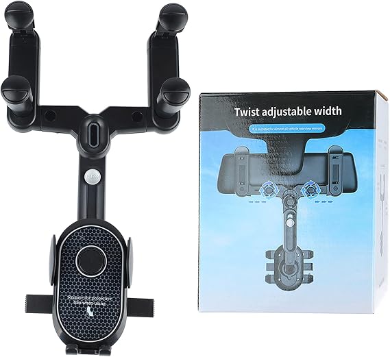ciciglow Rear View Mirror Phone Holder, 360 Rotatable and Retractable Car Phone Mount Adjustable Universal Cell Phone Holder