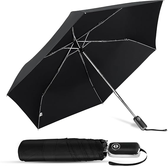 Mini Travel Umbrella Automatic - Flat Portable Collapsible Umbrellas Lightweight Strong Compact Umbrella for Rain