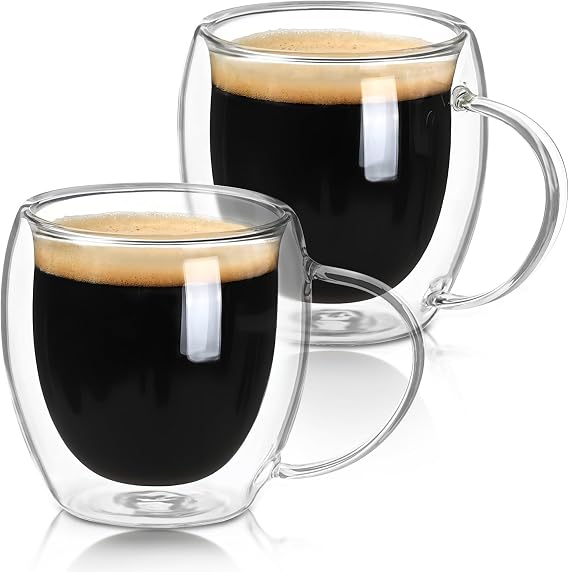Double Walled Glass Coffee Mugs Set of 2,5 oz Glass Coffee Cups