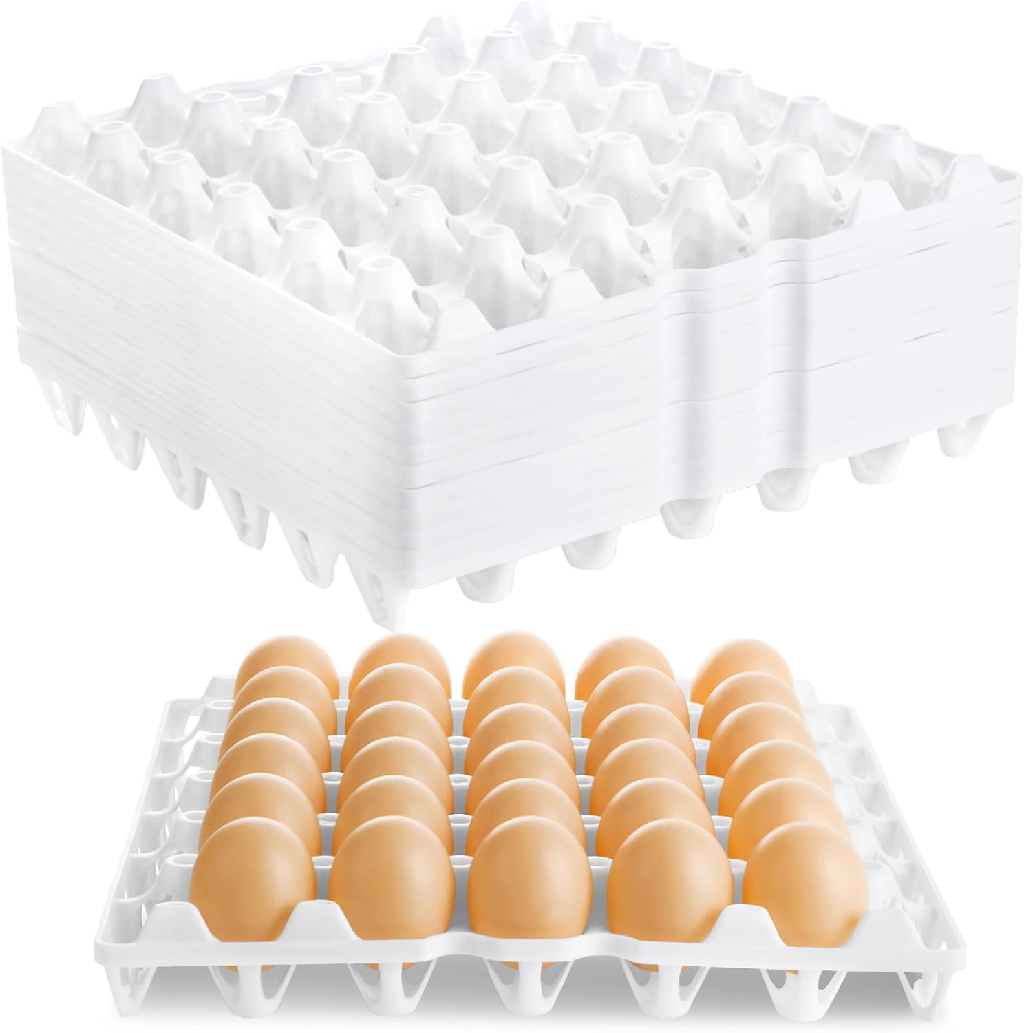 12 Pack Plastic Egg Tray Egg Crates, Stackable Egg Cartons Flats Each Holds 30 Egg Flats, Bulk Egg Trays for Home Chicken Farmers to Packing, Storage, Shipping Eggs - White