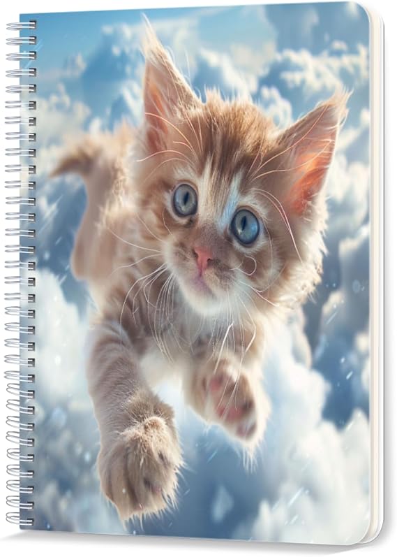 Spiral Notebook,Double-Wire Spiral College Lined Journal Notebook for Study and Notes,100 Pages,5.71x 8.26 in - Kitten's Flight Amongst the Fluffy Clouds