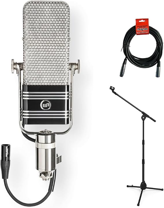 Warm Audio WA-44 Ribbon Microphone Bundle with Kellards PST2 Adjustable Height Microphone Stand with Boom and XLR- XLR Cable