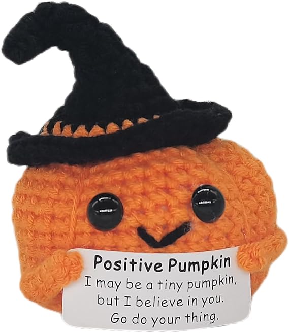 Crochet Pumpkin Fall Decor, Handmade Thanksgiving with Inspirational Card, Amigurumi Knitting Gifts for Friends, Coworker, Student, Teacher, Family