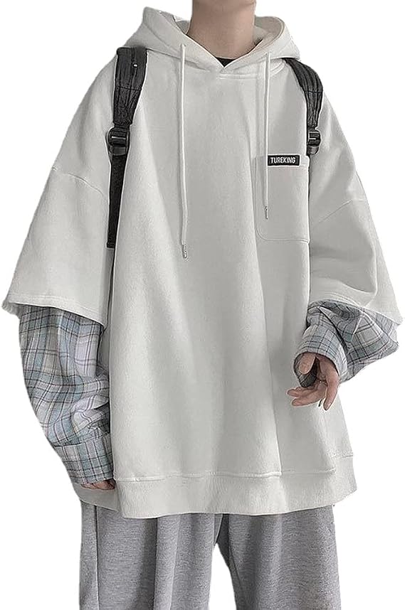 Emo Streetwear Vintage Black Hoodie Men Teen Oversized Fake Two Piece Hoodie Punk Patchwork Pullovers Grunge Clothes