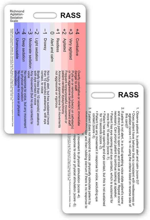 RASS - Richmond Agitation Sedation Scale - Vertical Badge Reference Card (1 Card)