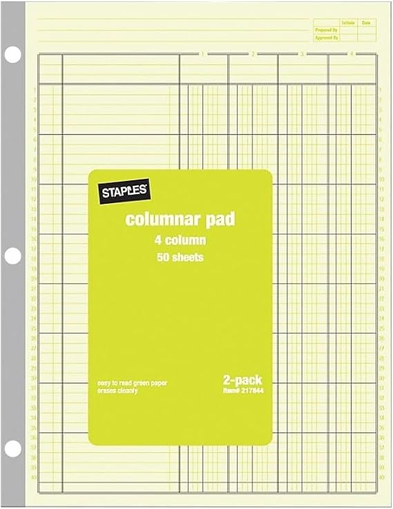 Staples 4-Column Columnar Book, 50 Pages, Green, 2-Pack