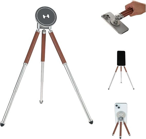 HARLOWE Magnetic Phone Tripod Stand for MagSafe, Premium Tabletop Tripod with Adjustable Head, Foldable iPhone Stand for Vlog, Video Calls, Travel & Content Creation