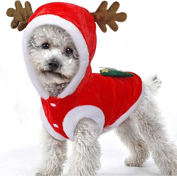 Dog Christmas Costumes, Pet Cold Weather Sweater Coat, Puppy Santa Claus Reindeer Outfit Winter Hoodie Warm Vest Clothes, Jumpsuit Apparel for Small Medium Dogs Cats Party Cosplay (Large, Red)