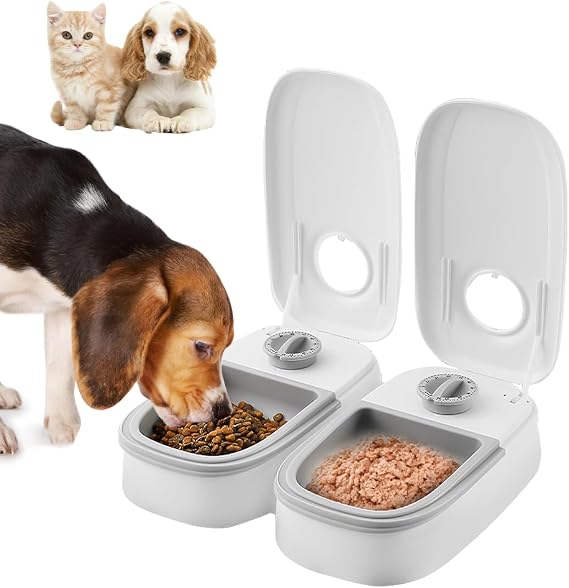 Automatic Cat Feeder - 2 Meal Timer for Dry & Wet Food, Suitable for Small to Medium Cats & Dogs
