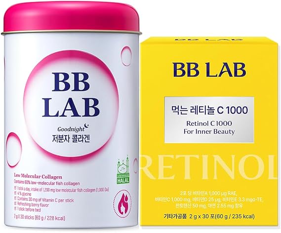 [Collagen+VIT C] K-Best Good Night Collagen, Retinol C, Powder Stick Korean Marine Collagen, Fish Collagen, Retinol Vitamin C, Fast Absorption, Fruit