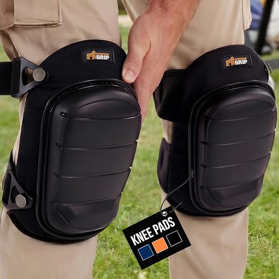 GORILLA GRIP Knee Pads for Work, Gel Cushion Soft Foam for Men Black | All Day Comfort, Slip Resistant Heavy Duty Hard Cap, Adjustable Straps for Flooring, Construction, Roofing and Gardening