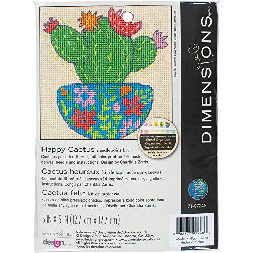 Dimensions 71-07248 Happy Cactus Modern Needlepoint Kit, 5 x 5