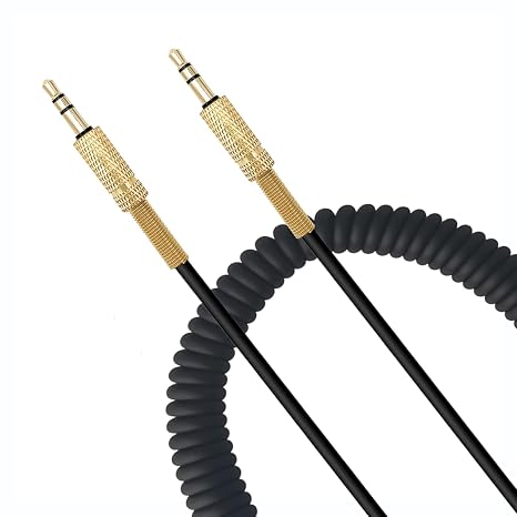 Replacement Audio Cable for Marshall Major1/2/3 Action II Speakers | 3.5mm Male to Male Stereo Jack, Aux Extension Cord, Coiled Cable, Black, 2 FT