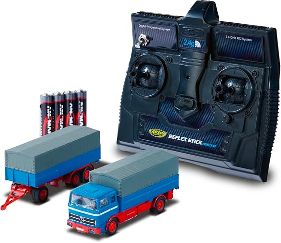 Carson 1:87 MB 1620 Plane mit Anhänger 100% RTR blau - Fahrfertiges Modell RC Auto H0 AutoRC ModellDiorama Fahrzeug Ferngesteuerter LKW Remote Controled Truck
