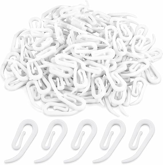 Hooks Plastic White Pack of 100, 2.8x1.2cm, Premium Drapery Hooks for Windows, Doors & Shower Curtains - Fits Most of Curtains
