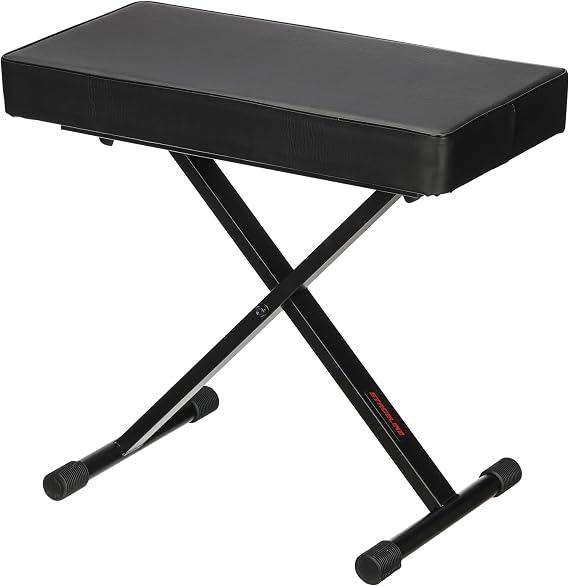 Stageline KB51 Keyboard Bench Heavy-Duty X-Style Frame, Extra-Thick Padded Seat, Adjustable Height (1822), Folds Flat for Easy Storage Black