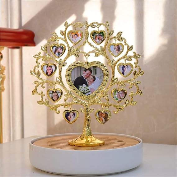 Photo Frames,Family Tree with 10 + 1 Hanging Picture Frames Metal Table Top Photo Frame Decoration