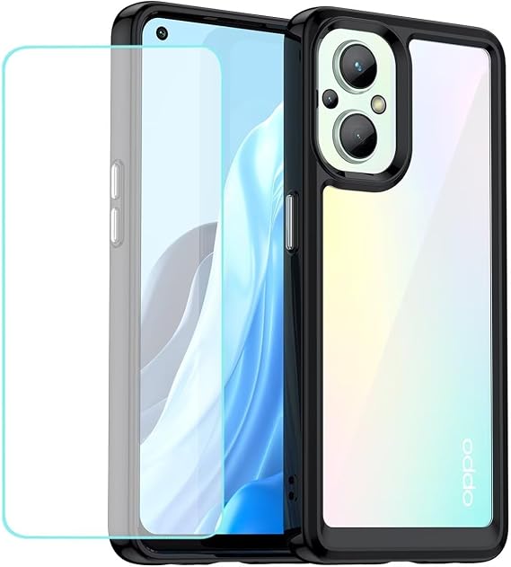OnePlus Nord N20 5G用ケース OnePlus N20 GN2200ケース 強化ガラススクリーンプロテクター付き、クリアハードPC背面&ソフトバンパー保護カバー OnePlus Nord N20 5G用 クリスタルブラック