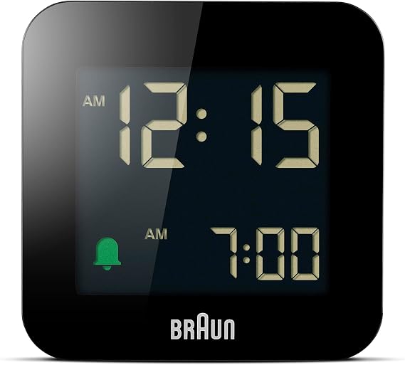 Braun Dijital seyahat çalar saati, erteleme fonksiyonlu, kompakt boyut, negatif LCD ekran, hızlı ayarlama fonksiyonu, siyah Crescendo alarmı, model BC08B