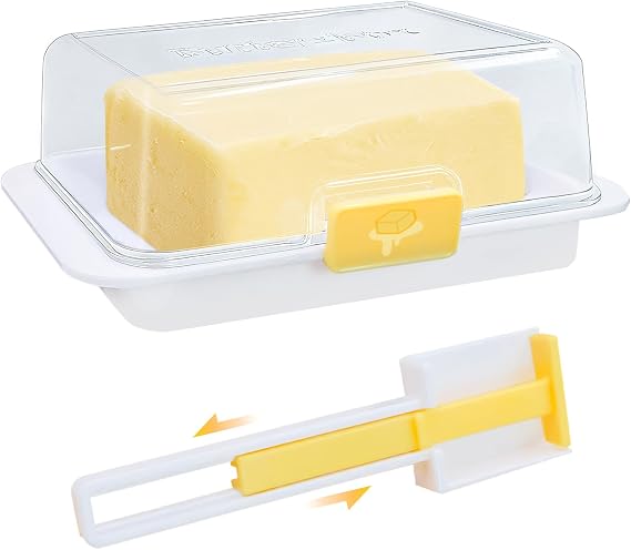 Butter Dish with Lid for Countertop, Airtight Butter Keeper Container Multipurpose Butter Knife, Suitable for European/Kerrygold/French Butter & Fridge Use
