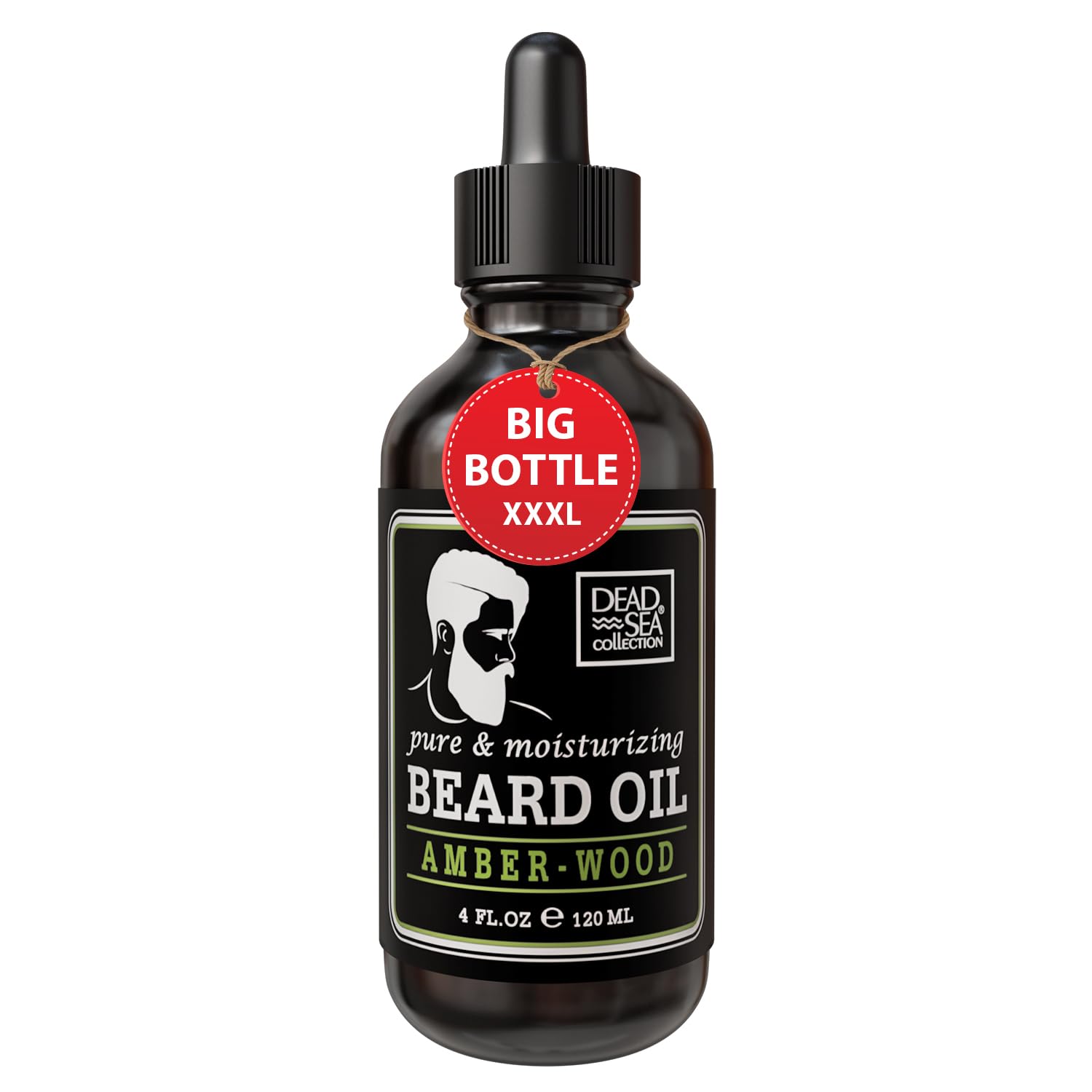 Dead Sea Collection Amber Wood Scented Beard Oil For Men - Pure Beard And Mustache Moisturizer – Men’s Beard Care Softener And Nourishing Treatment - 4 Fl. Oz