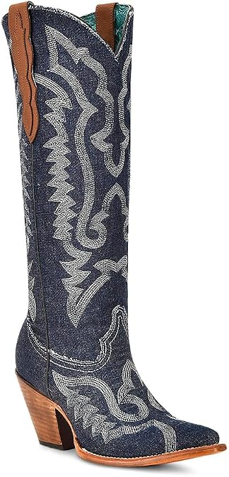 Corral Boots Womens Embroidered Tall Pointed Toe Casual Boots Knee High High Heel 3" & Up