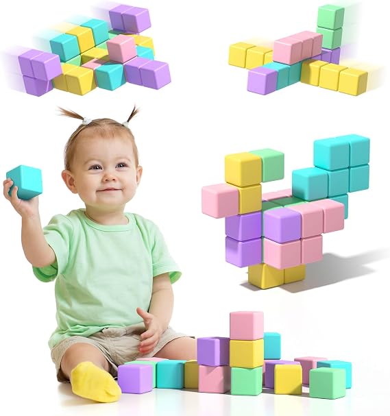 28Pcs Magnetic Blocks for Kids Ages 1-3, 1.34in Large Building Cubes
