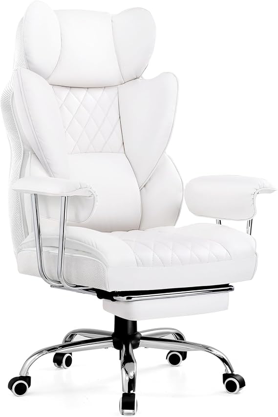 GTPLAYER Gaming Chair, Executive Office Desk Chair with Footrest Ergonomic Heavy Duty High Back Lumbar Support Home Recliner Swivel Computer Chairs, White