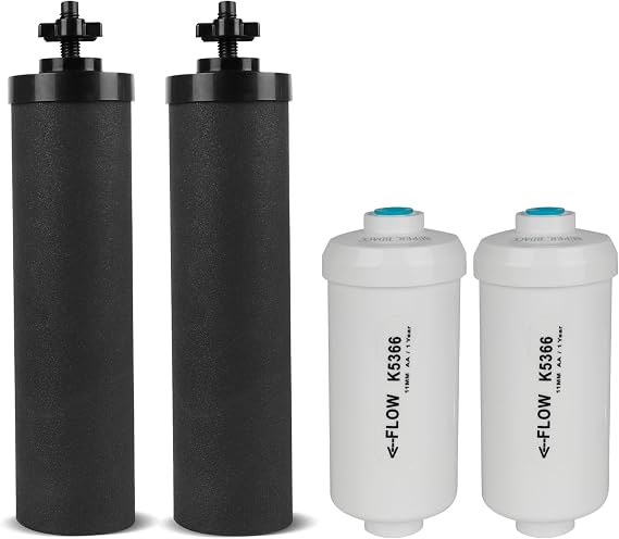 Gravity Water Filter Replacement,for Berkey® Black Carbon (BB9-2®) Purification Elements and Fluoride Filters K5366 (PF-2®) Combo Pack,Compatible with Berkey® Filtration System,Pack of 4 | Compatible with Berkey® BB9-2® Black Filter & PF-2® K5366 Fluoride Filters Gravity Filtration System,Pack of 4