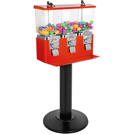 VBENLEM Gumball Vending Machine Triple Head Candy Vending Machine with Stand Adjustable Candy Outlet Size