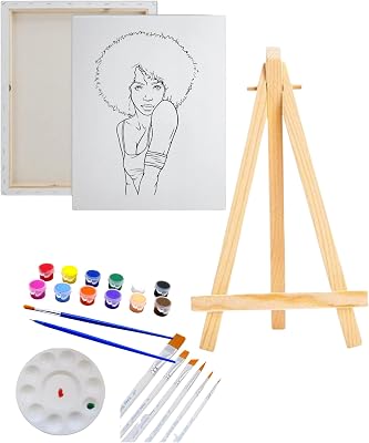 Essenburg Pre Drawn Canvas Paint Kit | Teen, Kids and Adult Sip and Paint Party | DIY Date Night Couple Activity| Canvas Boards for painting| Beautiful Sista S 8X10 PAINT, EASLE, 10 PAINT BRUSHES