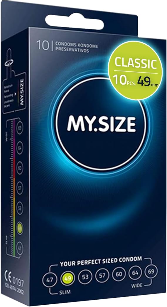 MY.SIZE Classic Condoms Size 2 I 49 mm Width I 10 Pieces Standard Pack I Premium Condoms Extra Thin I True to Touch Gossamer I Thin 0.07 mm wall Thickness I Vegan I for Men