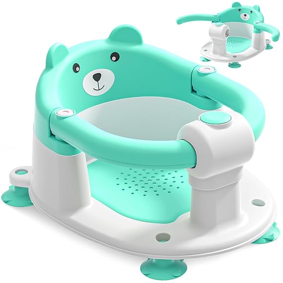 Baby Bath Seat for Babies 5-10 Months, Non-Slip Toddler Bath Seats for Babies Sitting Up, Safe Infant & Newborn Bathtub Chair with 4 Suction Cups & Soft Cushion for Shower,Mint