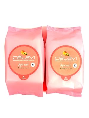 Celavi Makeup Remover Cleansing Wipes Removing Towelettes 2 Packs - 60 Sheets Apricot