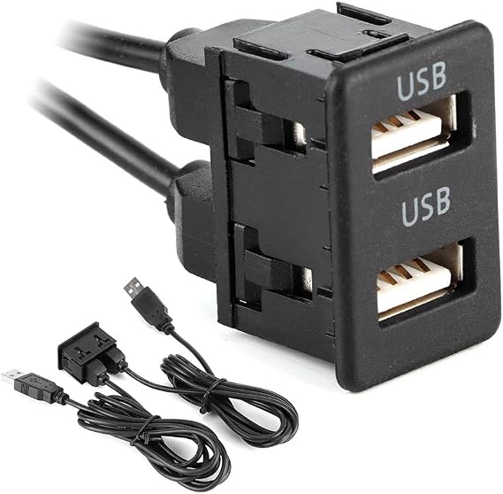 Qiilu 1.5m Dual USB Dashboard Cable Adapter 2 Port Car Mount Flush Cord for Truck Boat