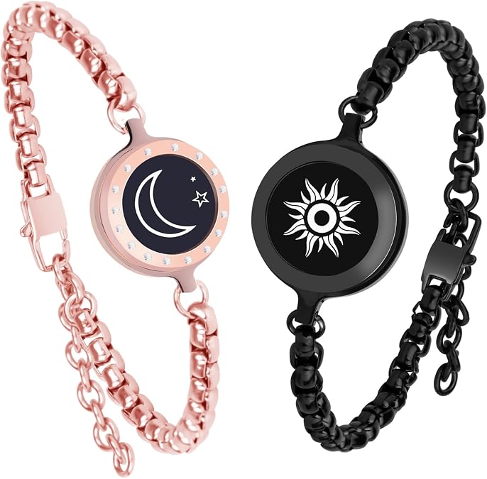 Long Long Distance Touch Bracelets,Vibration & Light up Couples Bracelets, Remote Smart Matching Couples Bracelet for Couples Long Distance Relationship Girlfriend Boyfriend Xmas Gifts Black rose gold