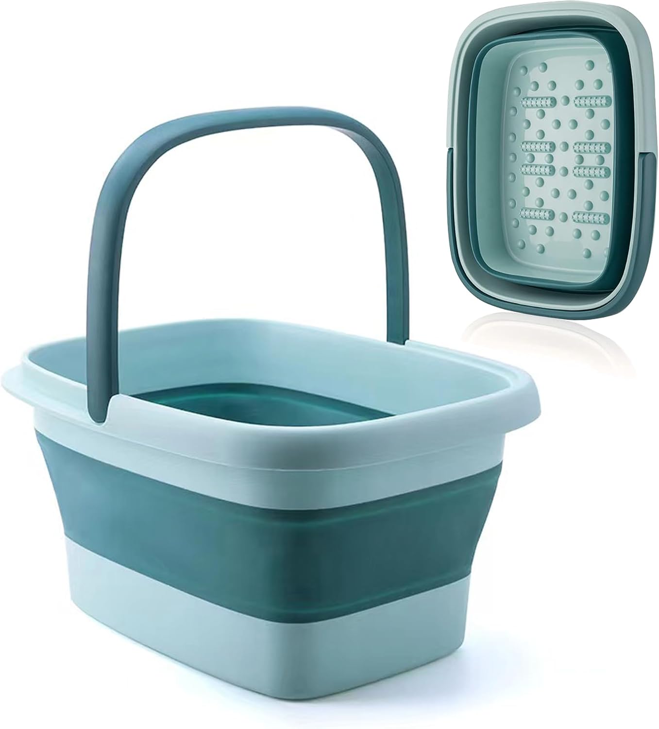 Foot Bath Basin with Massage Acupoint,Collapsible Plastic Pedicure Bowl with Handles,Foot Spa Bath 15L4 Gallons Foot Soak Bowl and Mop Cleaning BucketGreen