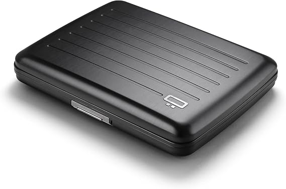 Aluminum Wallet, Large Capacity, RFID Protection. Model: OSLO LARGE | Hidden compartment for cash, coins and documents. Instant card access. Secure metal clasp. Holds up to 10 cards & bills.