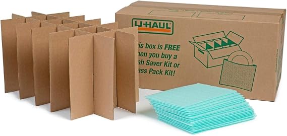 U-Haul Glass Packing Kit for Glasses and Stemware Includes 1 Box, 1 Cell Divider Unit, and 18 Assorted Foam Pouches (Value Pack of 2)