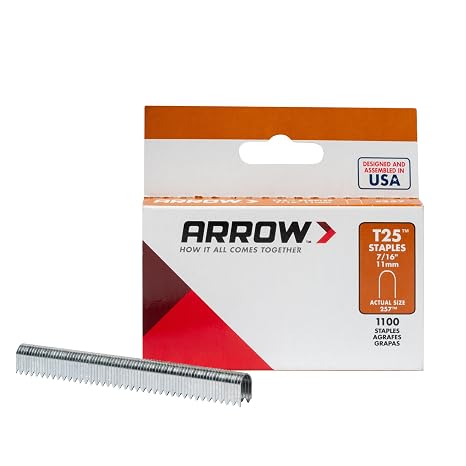 Arrow Heavy-Duty T25 Round Crown Staples, 1100 Count | For Low Voltage Cables & Wires, Up to 1/4" Wire Diameter, 7/16" Leg Length, 5/16" Crown Width