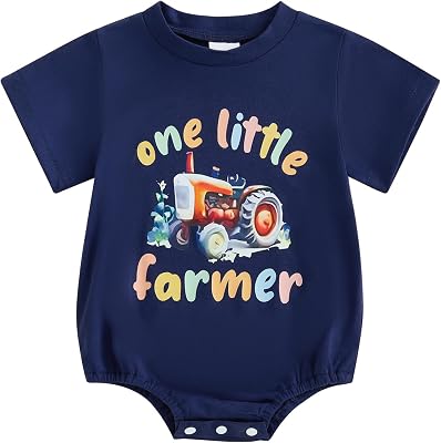 Baby Boy Girl Farm Outfit Letter Print Farm Romper Bodysuit Newborn Baby Summer Clothes 3 6 12 18 Months