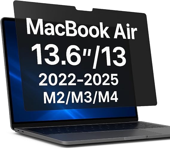 Magnetic Privacy Screen for MacBook Air 13.6"/13" (M2/M3/M4, A2681/A3113/A3240) Removable Laptop Screen Protector, Blue Light Filter, Anti-Glare 16:10 Matte Display Guard