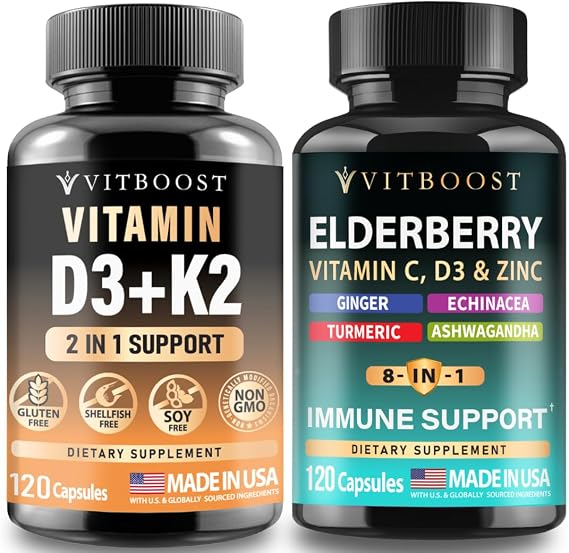 Vitamin D3 K2 Complex with Elderberry Immune Support Supplement 8-in-1 Formula