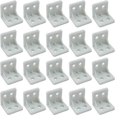20 Pcs Plastic Corner Bracket White Corner Brace Furniture Angle Bracket, Board Holder for Cabinet Chair BoxL Shape