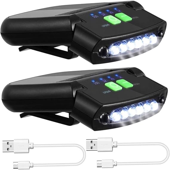 Hat Light Headlamp LED Clip on Cap Lights USB Rechargeable Cap Flashlight for Fishing Camping Traveling Black 2PCS Hat Light Headlamp, LED Clip on Lights, on, Rechargeable C