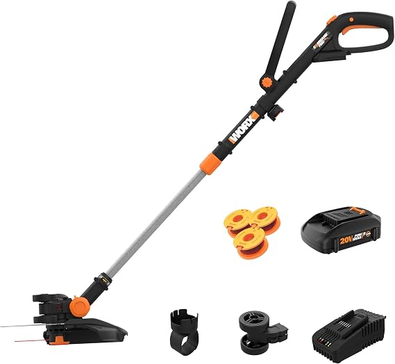 Worx 20V 12" 3-in-1 Cordless String Trimmer/Lawn Edger/Mini Mower, WG170.2 | Command Feed, Works for Small & Medium Lawns, 2.0Ah Battery & 2.0Ah Charger Included, PowerShare